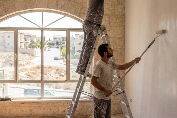צוות של שני צבעים עובד יחד בבית פרטי לקיצור משך העבודה