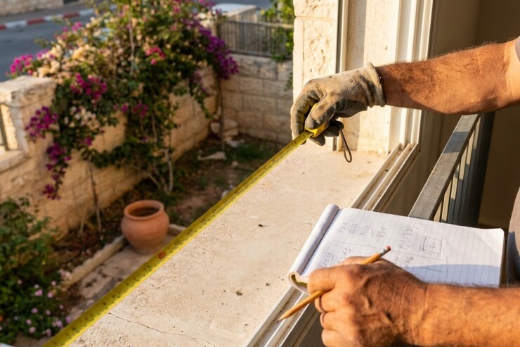 מסגר מודד פתח של מרפסת לפני התקנת סורג