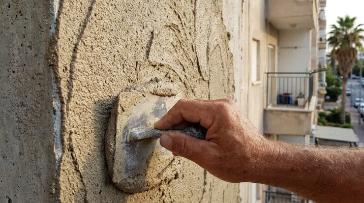 יישום שליכט צבעוני על קיר חיצוני של בניין מגורים