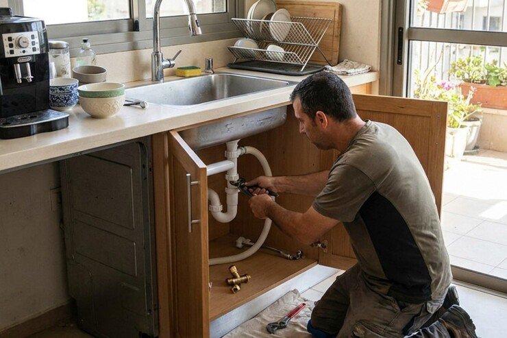 הכנת נקודת מים וניקוז להתקנת מדיח כלים