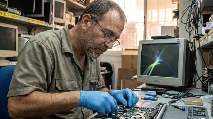 טכנאי מחשבים בעבודה על שחזור מידע מכונן
