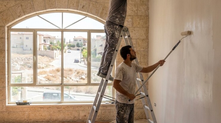 צוות של שני צבעים עובד יחד בבית פרטי לקיצור משך העבודה