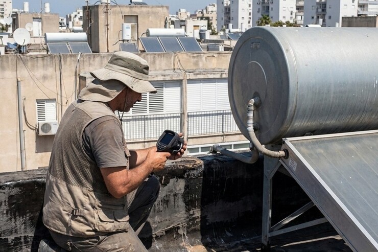 בעל מקצוע מאתר נזילה בגג באמצעות מצלמה תרמית